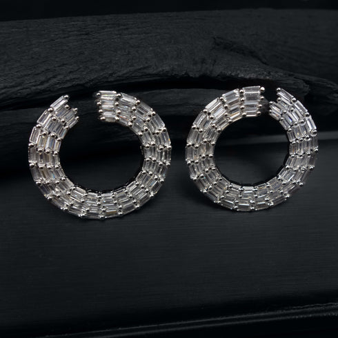 White Topaz Studded Half Moon Shape Earrings - D78-2